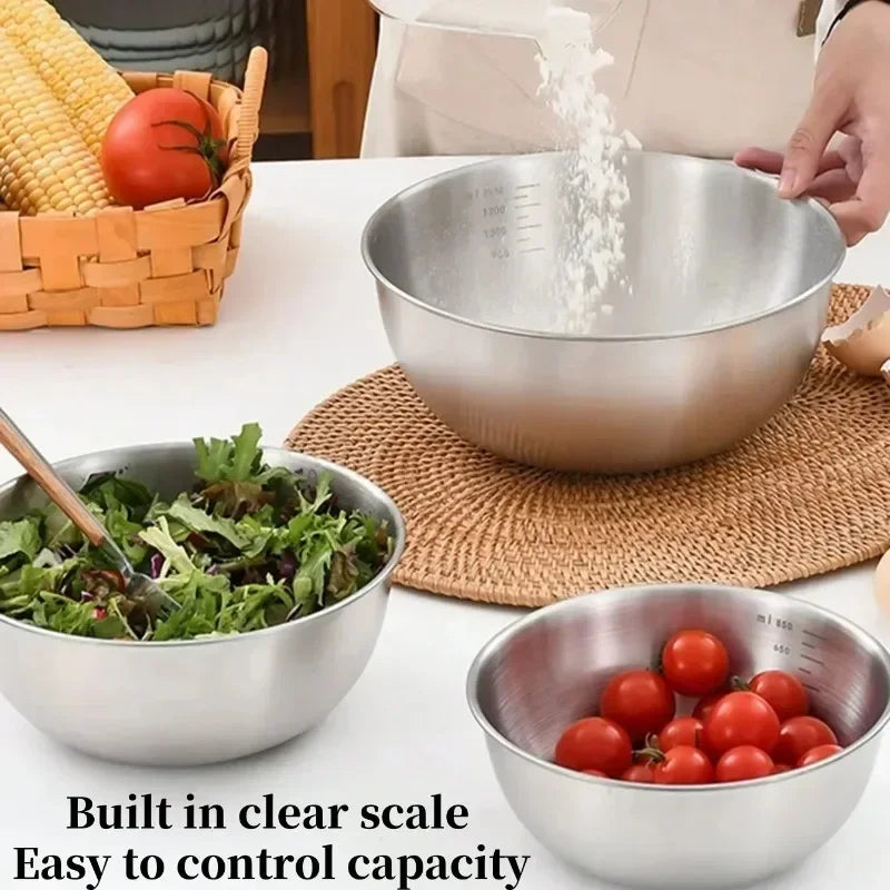 1-3 Stainless Steel Bowl Set with Scale for Cooking Baking Food Storage Large Capacity Mixing Bowls for Home Kitchen Essentials