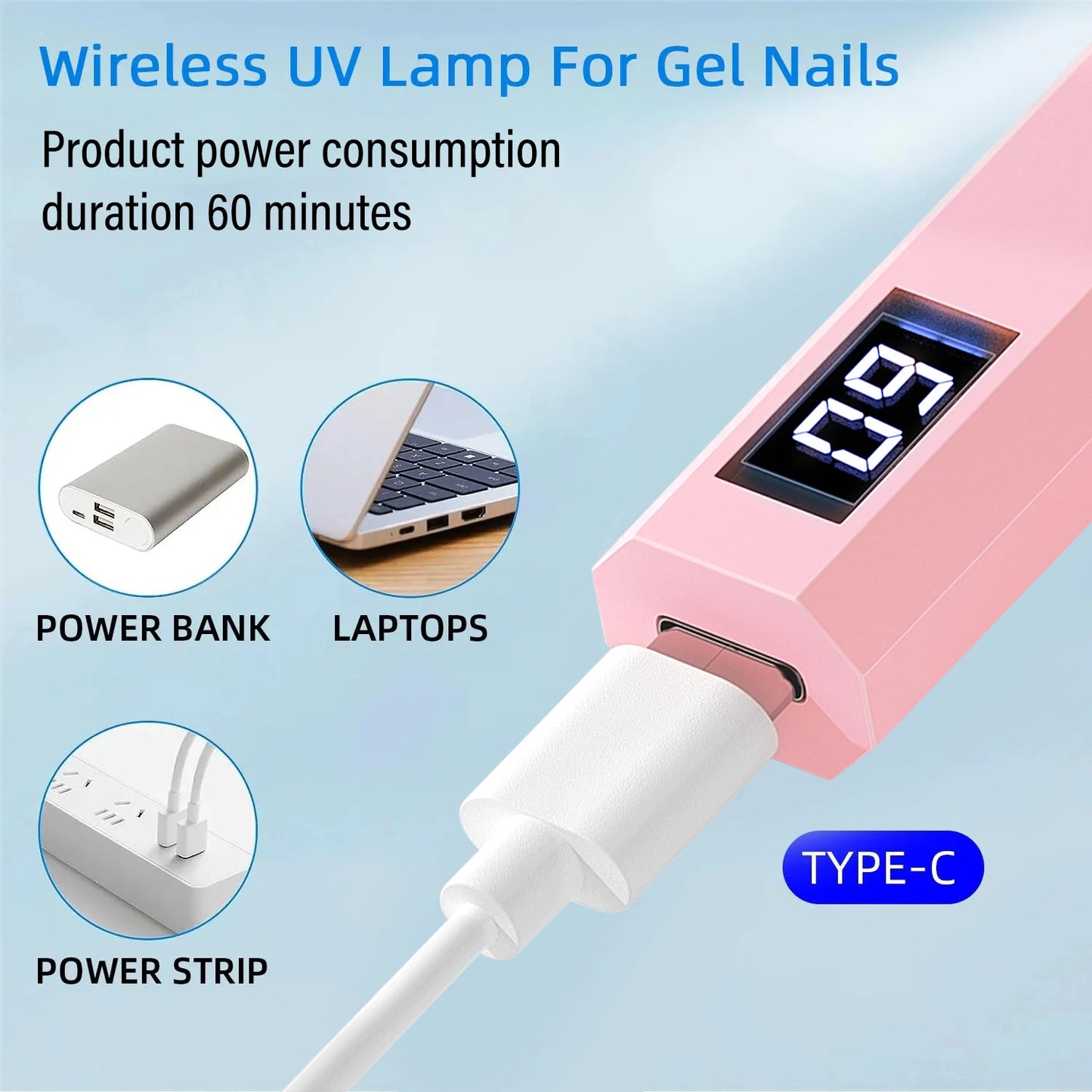YIKOOLIN Convenient Handheld Nail Dryer Lamp UV/LED Nail Curing All Gel Polish Nail Art Tool Rechargeabl Nail Lamp