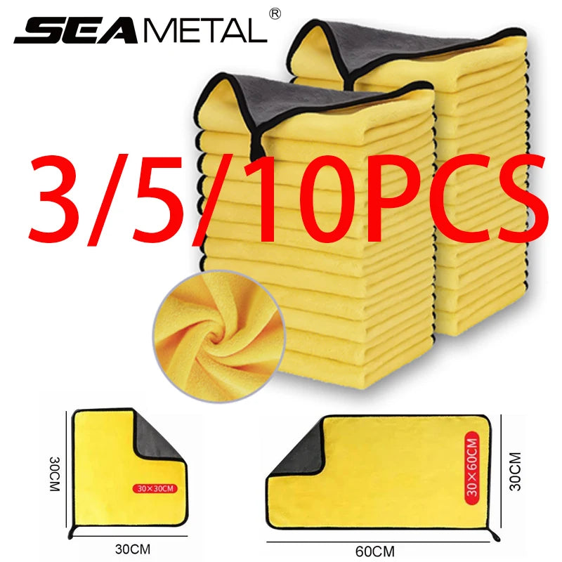 SEAMETAL 3/5/10Pcs Car Wash Microfiber Towel 30x30/60CM Car Cleaning Drying Cloth Hemming Car Care Cloth Car Wash Accessories