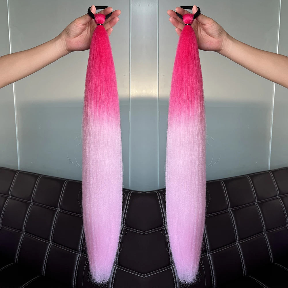 Synthetic 2Pcs Straight Ponytail With Elastic Hair Tie Colorful Braiding Ponytail Hair Extensions Hair Accessories For Women