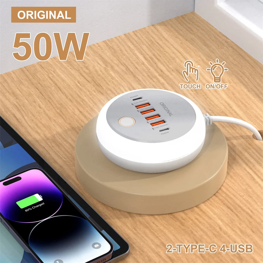 50W USB Charger Multi Ports Power Strip Socket Fast Charging Travel Charger For iPhone Samsung Xiaomi Quick Charge Phone Adapter