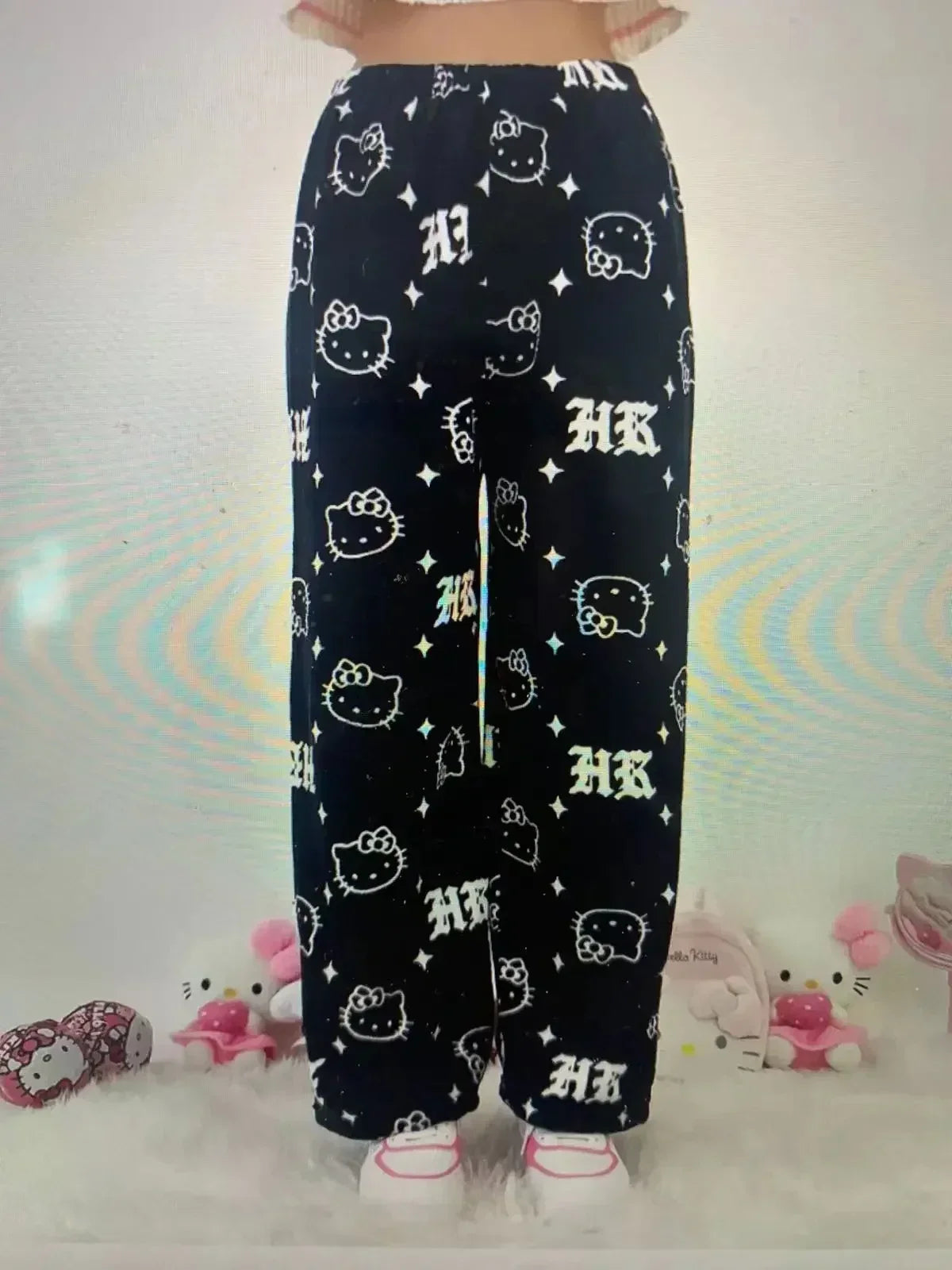 Sanrio Hello Kitty Flannel Pajamas  Y2k Kawaii Anime Women'S Warm Woolen Cartoon Casual Home Pants Autumn Winter Fashion Trouser