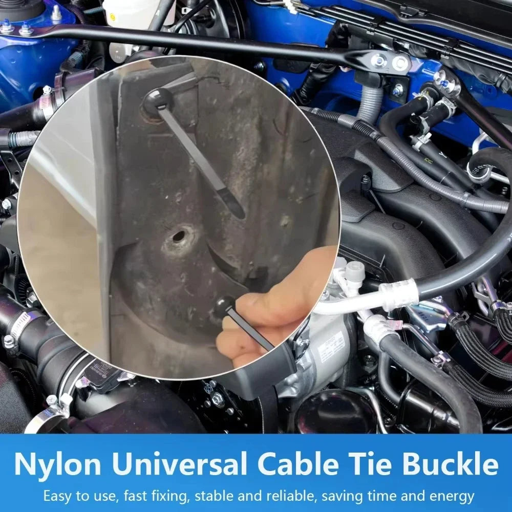 Nylon Universal Cable Tie Buckle-Heavy Duty Zip Ties Holder with Pin & Button Design Plastic Cable Ties Tool Fasteners Car Body