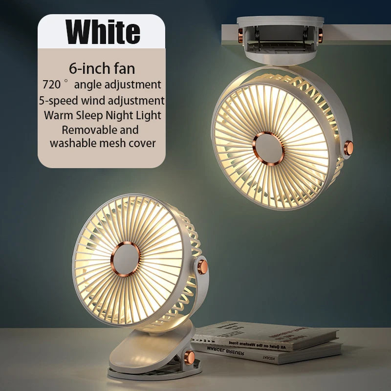 Desktop Hang Clip Fan Rechargeable Portable Air Circulator Ceiling Electric fan Camping Fans With LED Light Clip-on Air Cooler