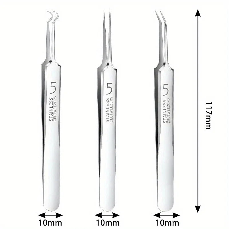 Easy-To-Use Stainless Steel Acne Extractor Set - Hypoallergenic Beauty Tweezers For Clear Skin, Perfect For Beginners