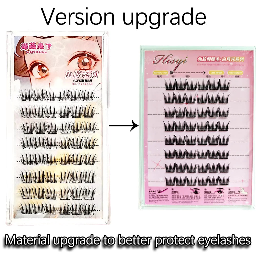 HISYI Self-Adhesive False Eyelashes 8 Rows - Glue-Free, Natural Look, Reusable & Easy Apply for Daily/Party Makeup (8-Pack)