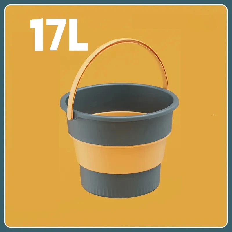 5/10/17L Folding Portable Bucket with Cover Car Wash Fishing Bathroom Tool Silicone Bucket Outdoor Camping Household Supplies