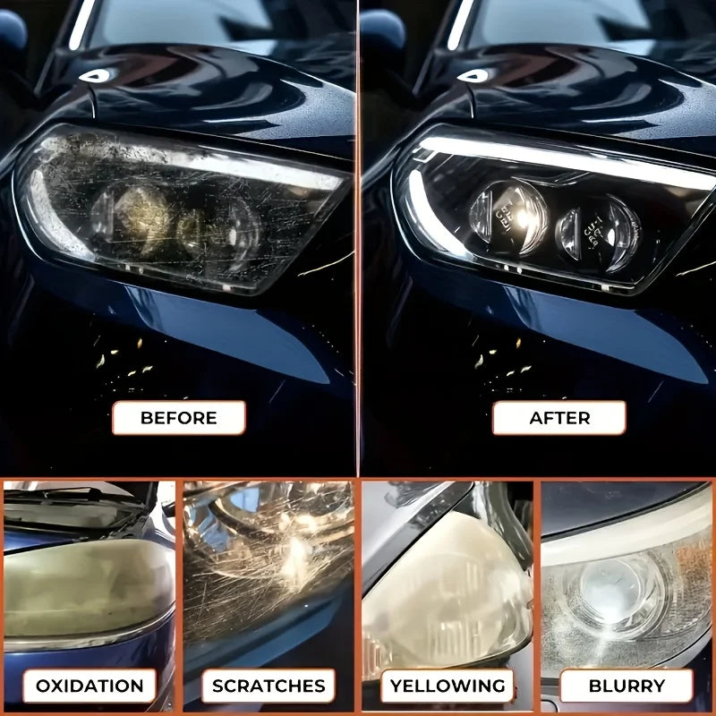 Car Headlight Restoration Polishing Kit - Scratch Remover & Oxidation Cleaner Repair Paste for Headlamp Assembly