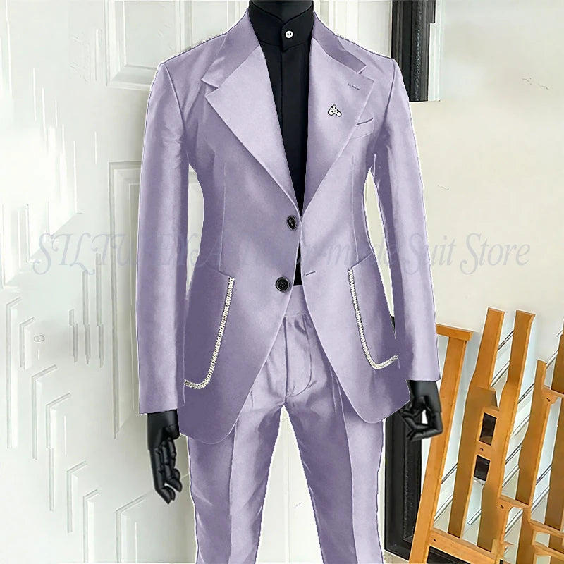 Black Men's 2 Piecs Suits Blazer Pants Single Breasted Daily Work Business Casual Party Suit Set Traje De Hombre Elegante