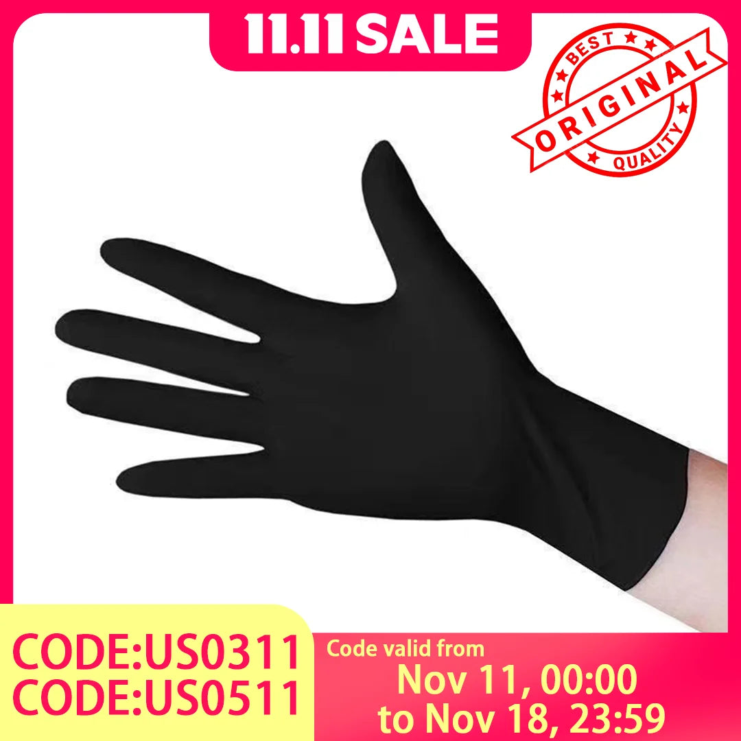 50PCS Disposable Gloves Black Nitrile Gloves Home Kitchen Cooking Tools Tattoo Washing Car Household Cleaning Work Gloves