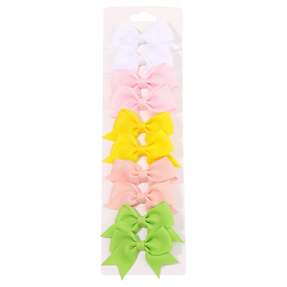 10Pcs/Set Solid Color Kids Bows Hair Clips for Baby Girls Handmade Ribbon Bowknot Hairpin Barrettes New Year Hair Accessories