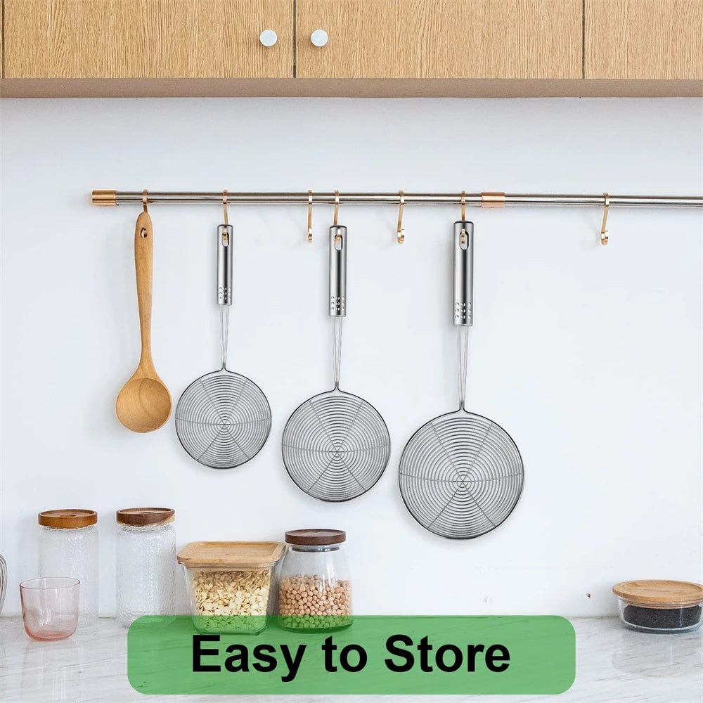 Stainless Steel Fine Mesh Skimmer Spoon Multi-Function Spider Strainer with Long Handle for Cooking Frying and Noodle Straining