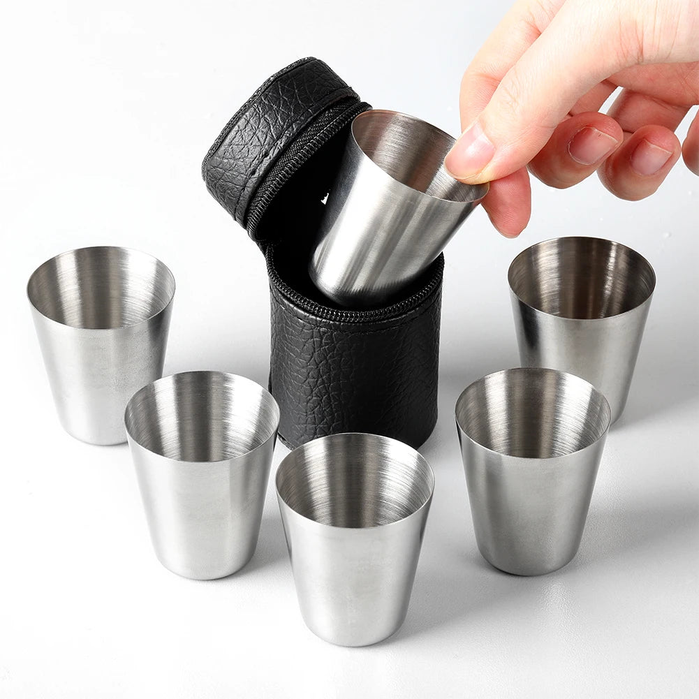 4/6Pcs set Outdoor Practical Travel Stainless Steel Cups Mini Set Glasses For Whisky Wine With Case Portable Drinkware 30/70ml