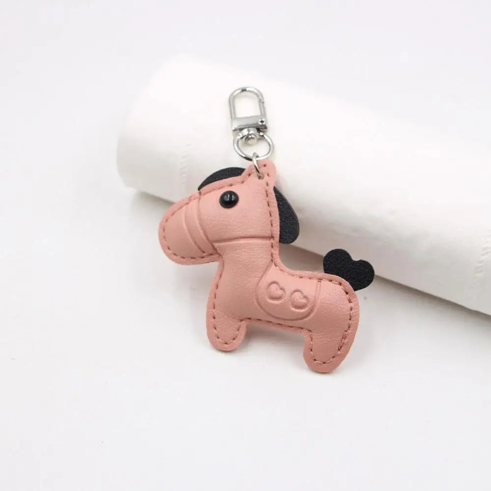 Fashion Women Men's Cartoon PU Horse Keychain Car Keyring Bag Pendant Charm Leather Animal Keychains Sister Bestie Friend Gift