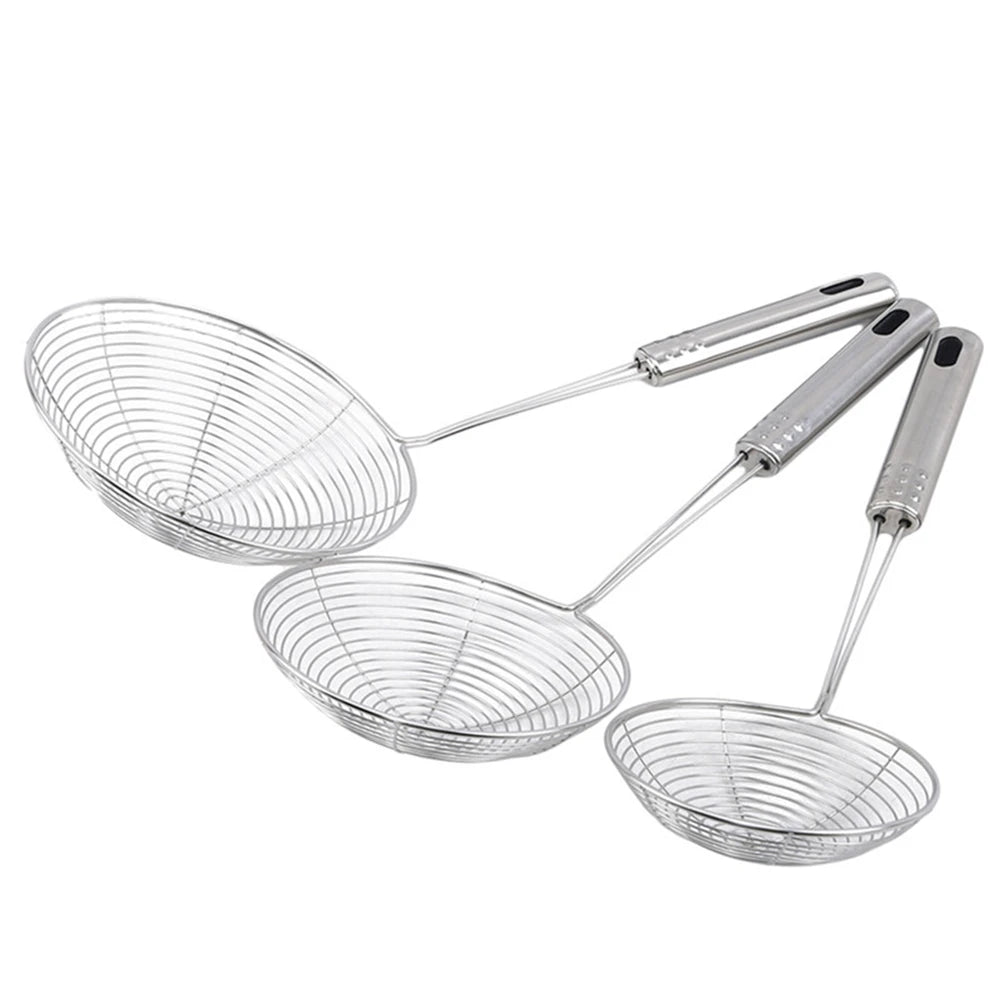 Stainless Steel Fine Mesh Skimmer Spoon Multi-Function Spider Strainer with Long Handle for Cooking Frying and Noodle Straining