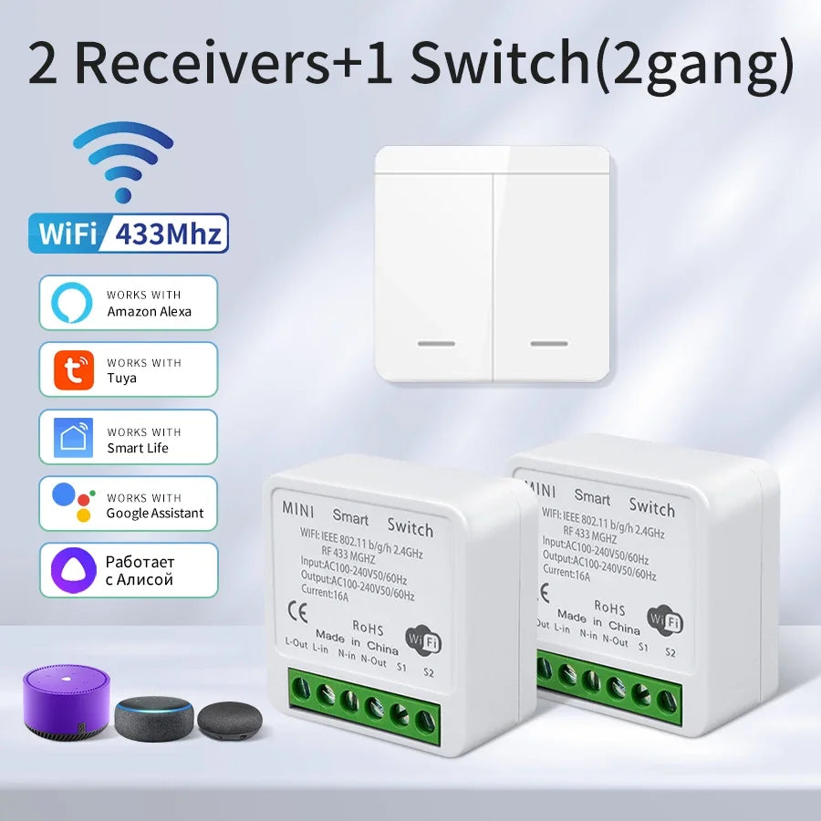 Wifi RF 433MHz Smart Switch Tuya Smart Life Alexa Google Alice Voice Control Remote Wireless Wall Panel Module for Led Lighting