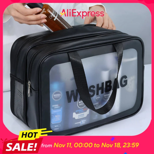 Dry-wet separation double transparent PU makeup bag portable washing bag cosmetic storage bag travel fitness swimming essentials