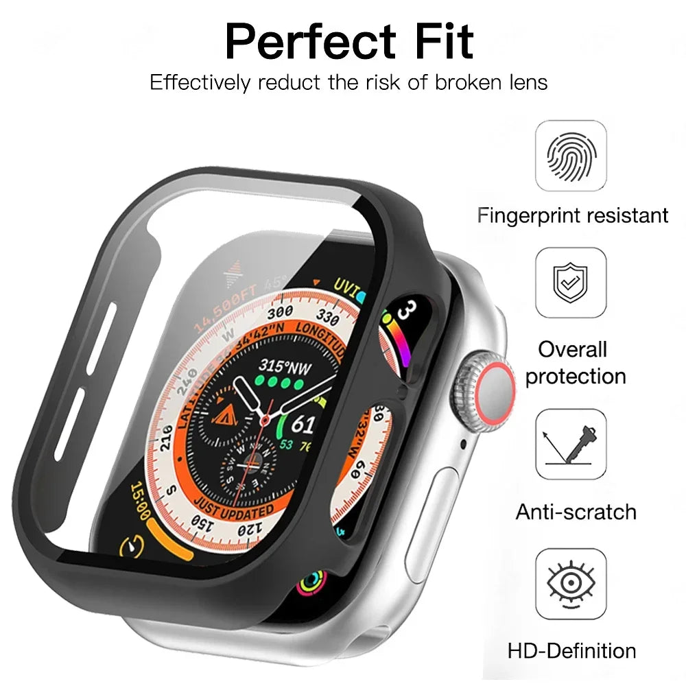 Tempered Glass+Cover For Apple Watch Case 45mm 41mm 44mm 40mm 42mm Screen Protector Apple Watch Accessories Serie10/9/8/7/6/5/SE