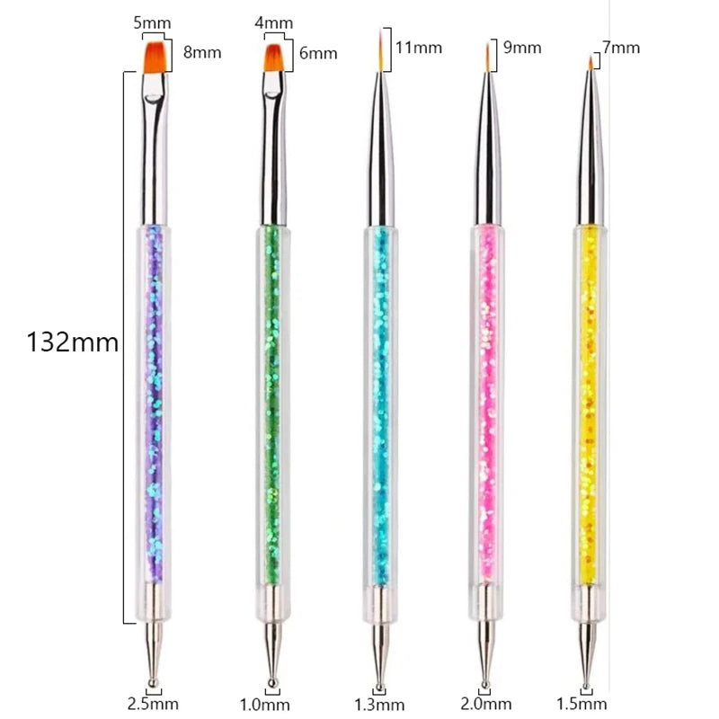5/20Pcs Nail Art Brush Design Tip Painting Drawing Carving Dotting Pen FlatFan Liner Acrylic Gel UV Polish Manicure Tools