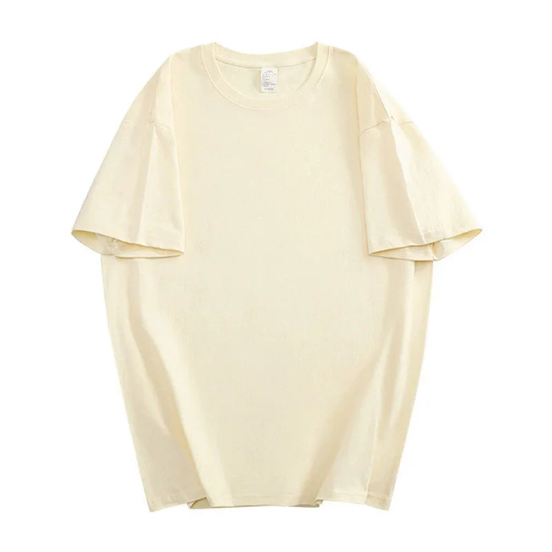 100% Cotton Men's Women Summer T-shirt Loose Short-sleeved Casual Basic T-Shirt Round Neck Solid Color Breathable Unisex Tops