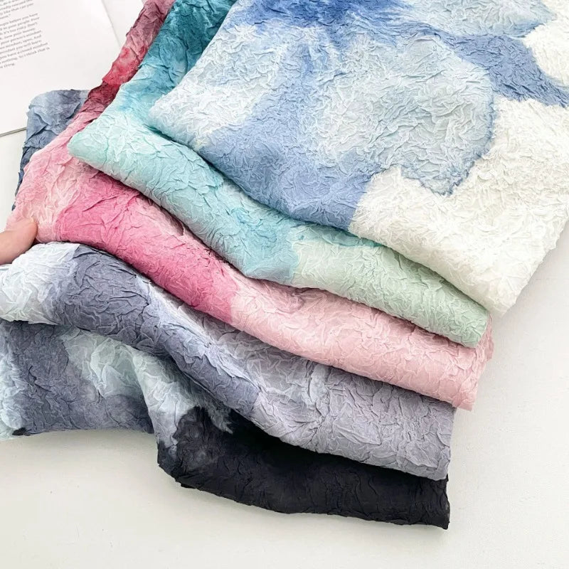 Summer Miyake Pleated Round Neck T-shirt Short-sleeved Printed Top Simple Loose Large Size with Stretch Thin Breathable Clothing