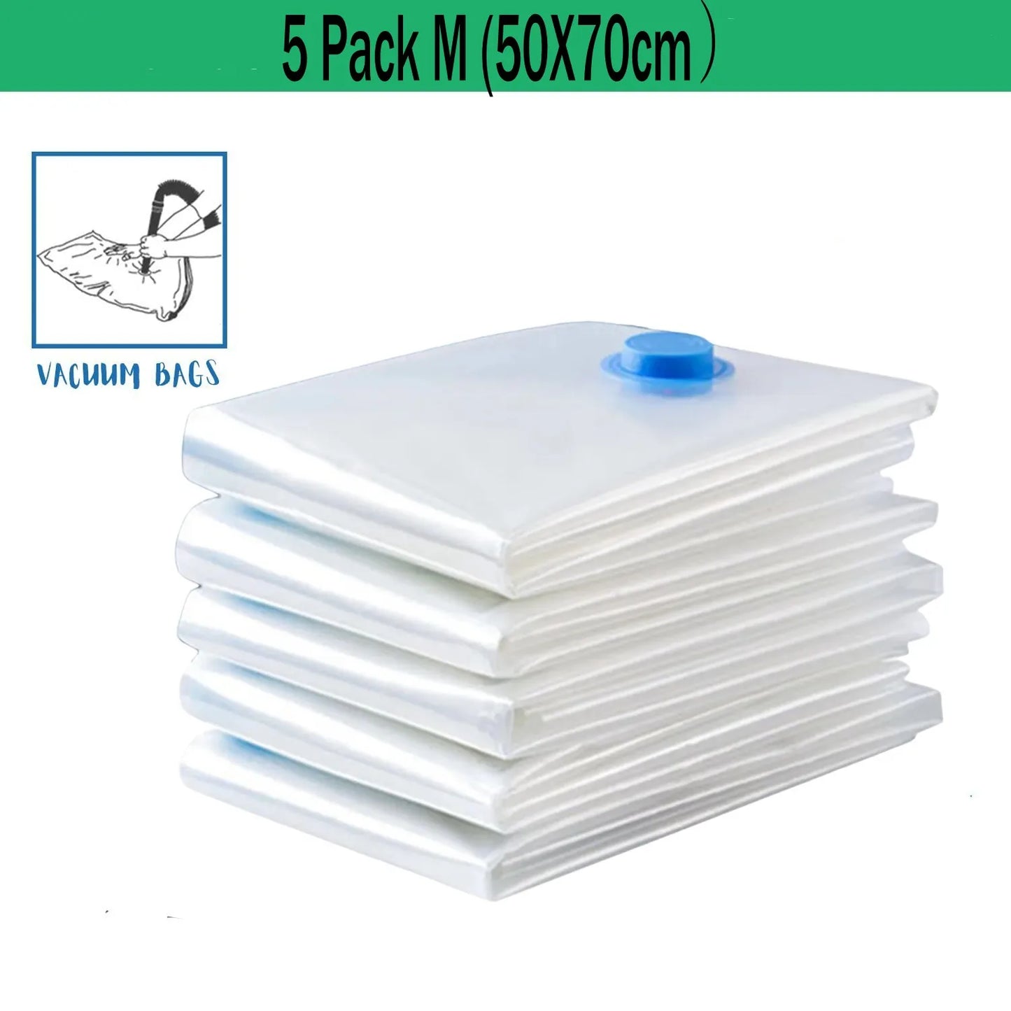 5 Pack Vacuum Storage Bags, Space Saver Bags Compression for Comforters and Blankets, Sealer Clothes Travel Packing Organizer