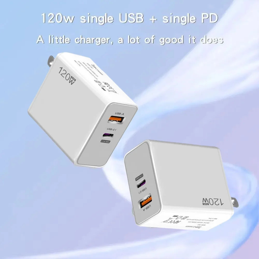 120W USB Fast Charger With Type C Cable Fast Charging Adapter For iPhone 16 Samsung Xiaomi Huawei PD Cell Phones Quick Charger