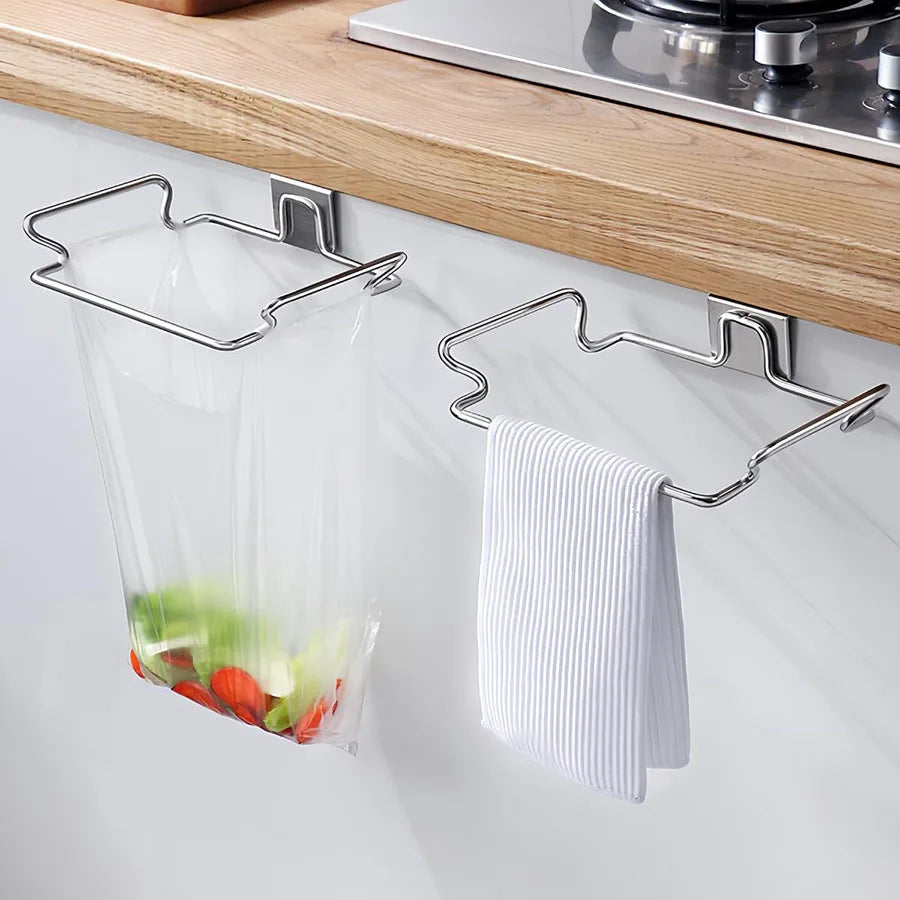 Kitchen Trash Rack Cabinet Door Garbage Bags Holder Stainless Steel Garbage Rack With Hanging Bracket Kitchen Gadgets garbagecan
