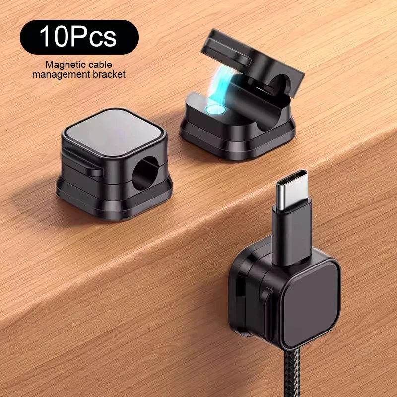 SEAMETAL 10Pcs Magnetic Cable Holder Self Adhesive Cord Clip Smooth Pulling Charging Cable Keeper Wire Clip for Car/Home/Office