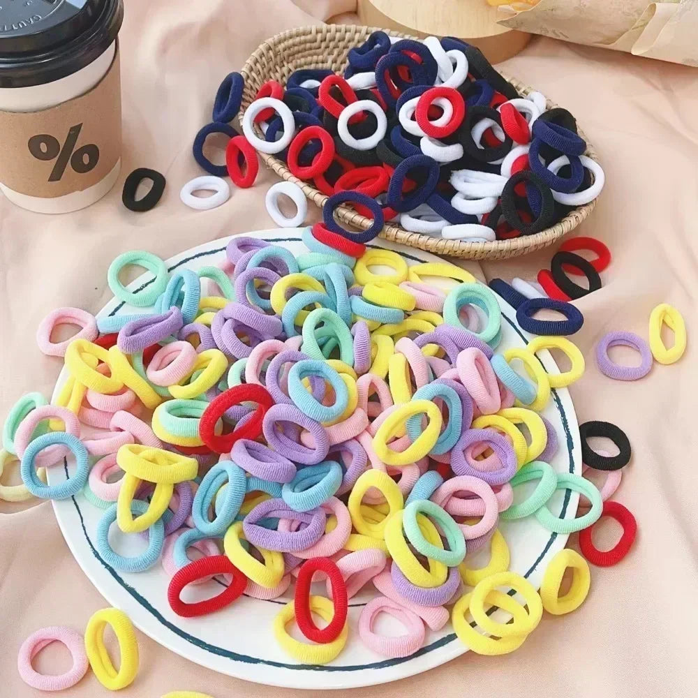 50Pcs/bag Colorful Basic Nylon Ealstic Hair Ties for Girls Ponytail Hold Scrunchie Rubber Band Kid Fashion Hair Accessories
