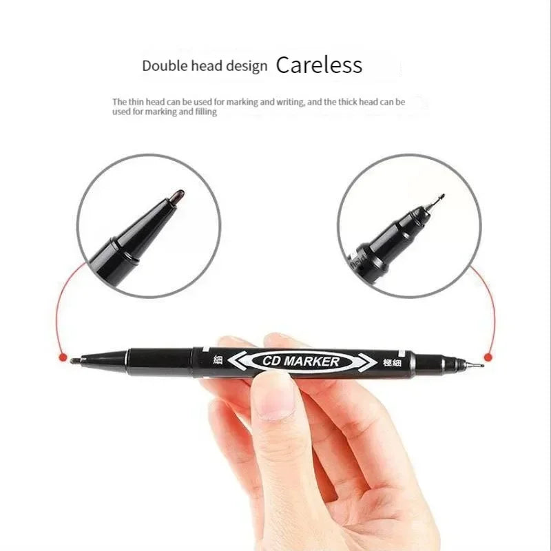 10Pcs Double-Tip Permanent Paint Marker Pens Black/Blue Ink for Plastic Wood Stone Metal Glass Doodling Marking Graffiti Art Set