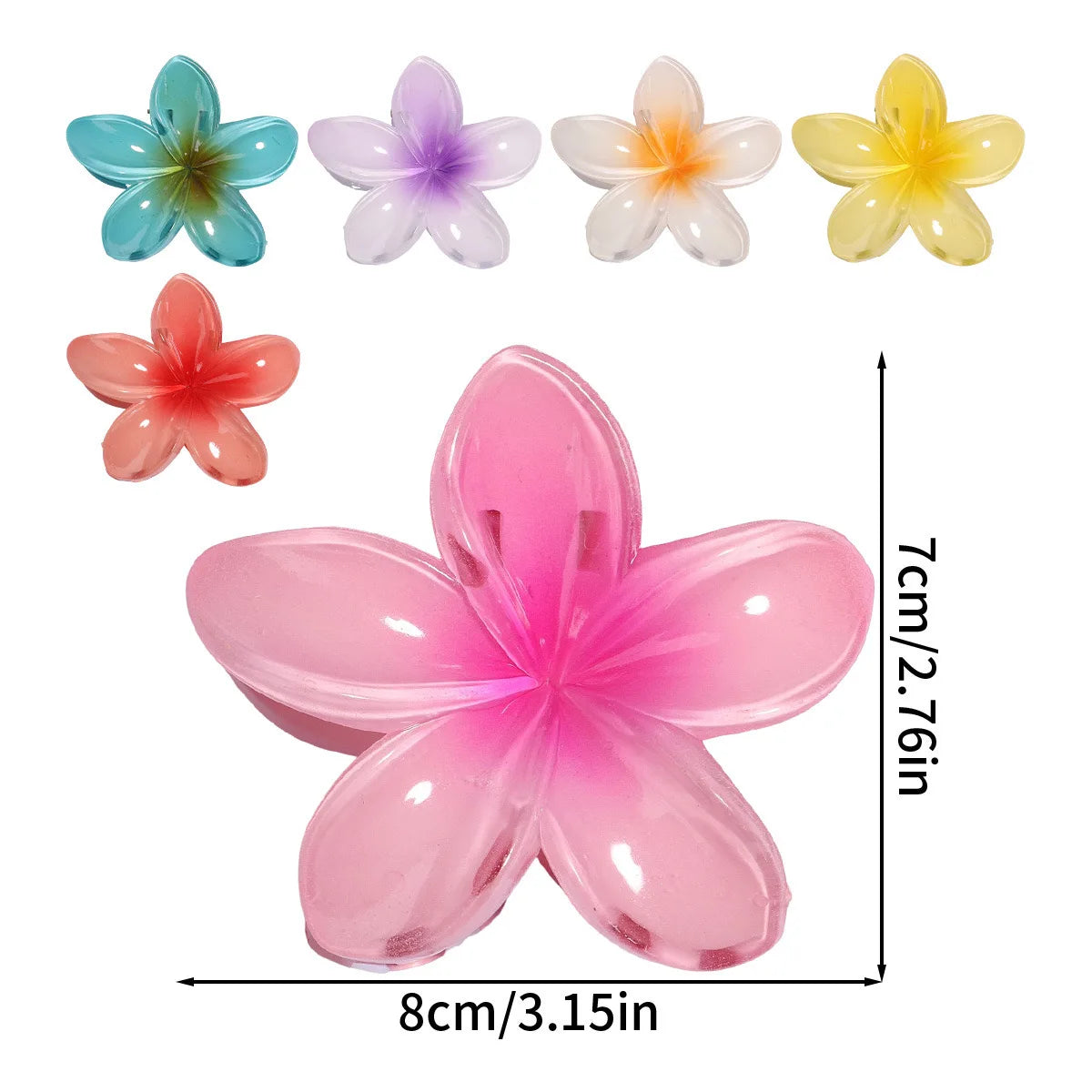 8cm Boho Gradient Large Flower Acrylic Hair Clip for Women Sweet Hair Claws Crab Clamp Barrettes Hawaiian Headwear Accessories
