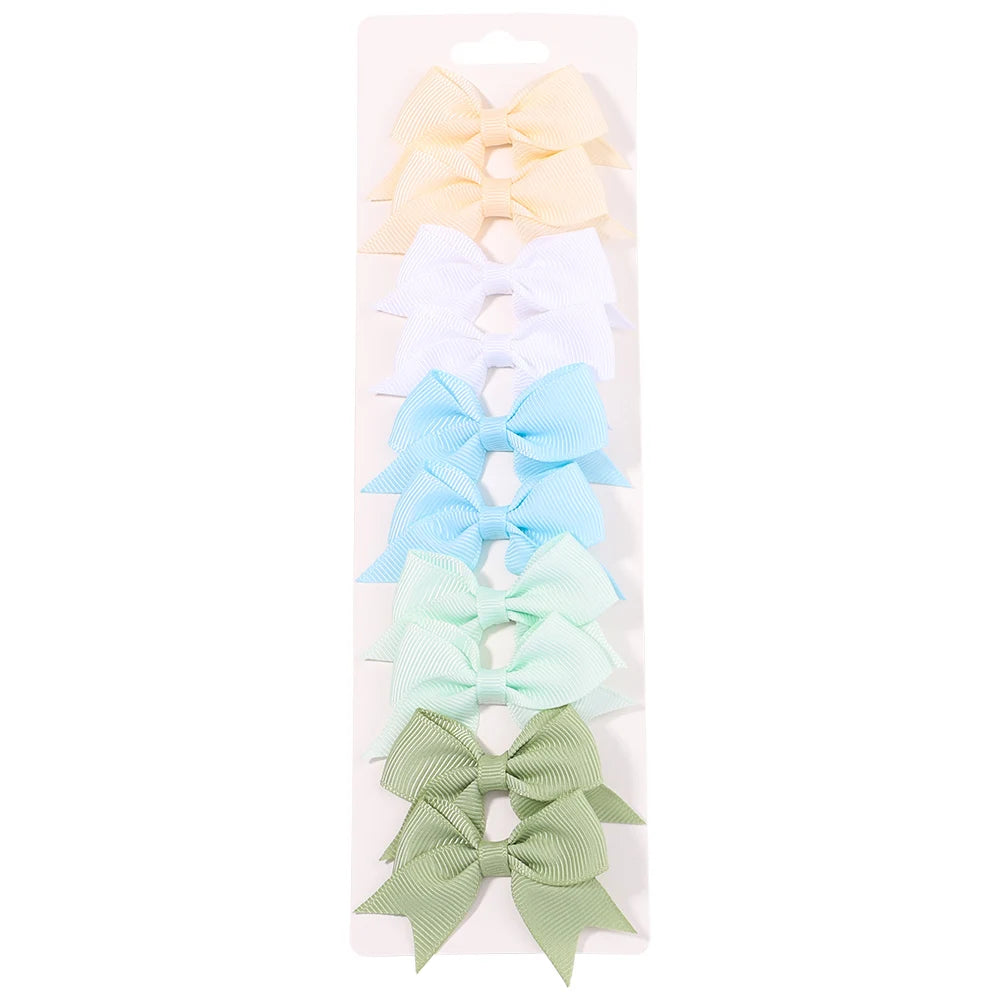 10Pcs/Set Solid Color Kids Bows Hair Clips for Baby Girls Handmade Ribbon Bowknot Hairpin Barrettes New Year Hair Accessories