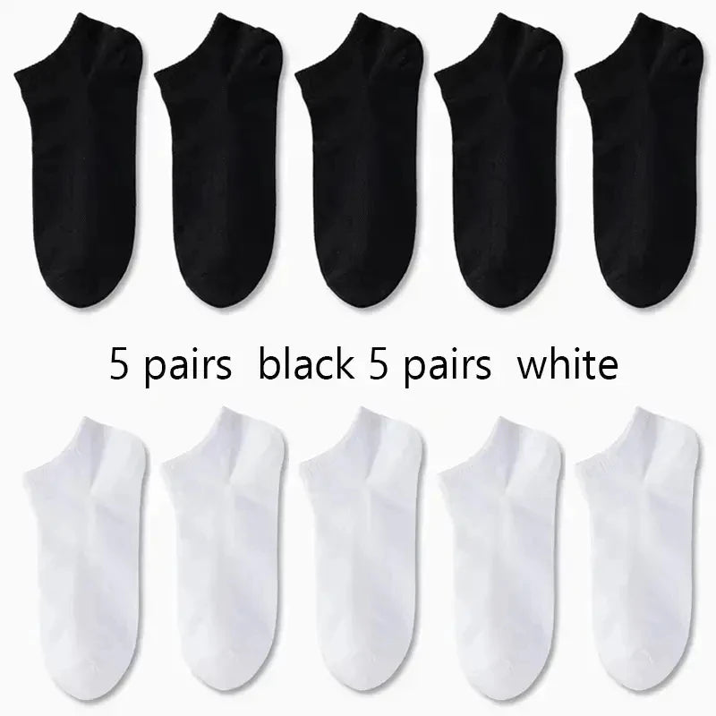1/5/10 Pairs Comfortable Men's Women's Socks Casual Short Solid Color Spring Summer Boat Sock Fashionable Round Neck Ankle Socks