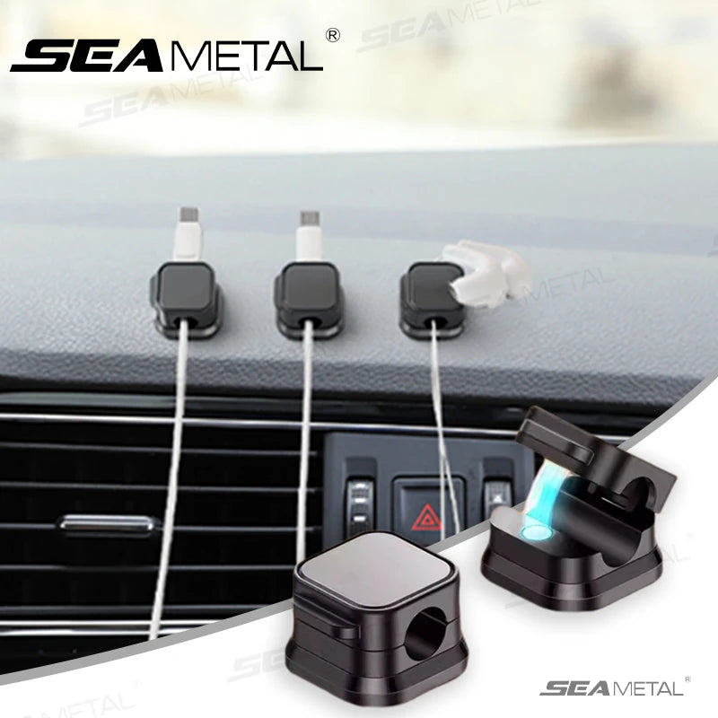SEAMETAL 10Pcs Magnetic Cable Holder Self Adhesive Cord Clip Smooth Pulling Charging Cable Keeper Wire Clip for Car/Home/Office