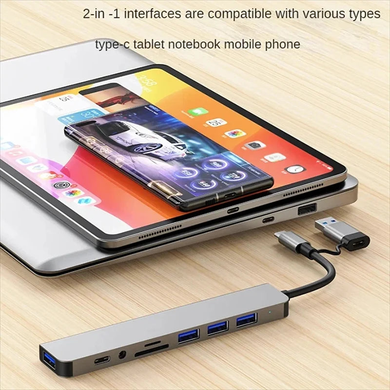 USB C Hub USB Splitter 8 in 1 USB Extender with 4 USB Port 1 USBC Port TF/SD Card Reader Audio Output Compatible for MacBook