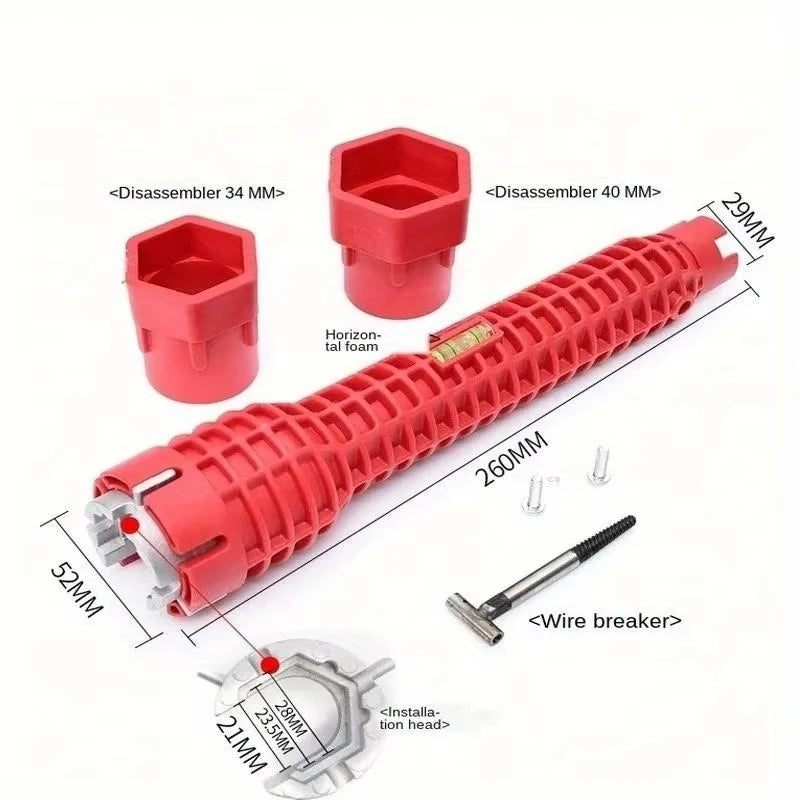 Three head red Sink wrench 8-in-1 screw removing water heater water pipe socket wrench hand tool set