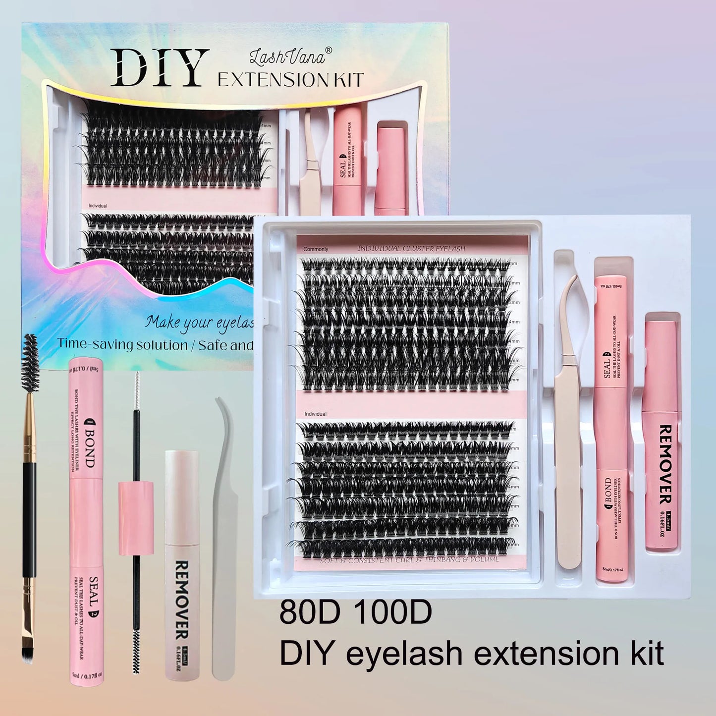 Lashes Clusters Set Extensions Kit Fake eyelashes Mix Lash Clusters with Lash Bond Seal and Lash Applicator Tool Makeup