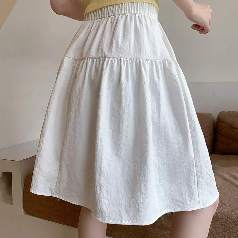 Japanese Style Loose Short Skirt Women College Style Elastic Waist with Pockets Student Skirts Girl All-Match Casual Solid Skirt