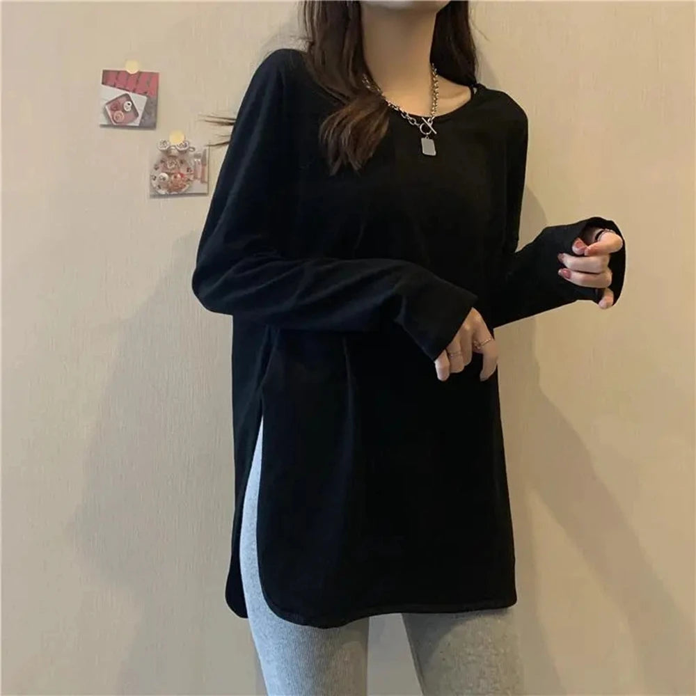 Plus Size 5XL 150kg Women Autumn t Shirt Casual Loose Solid T-Shirt Long Sleeve tee Shirt Femme Big Tops