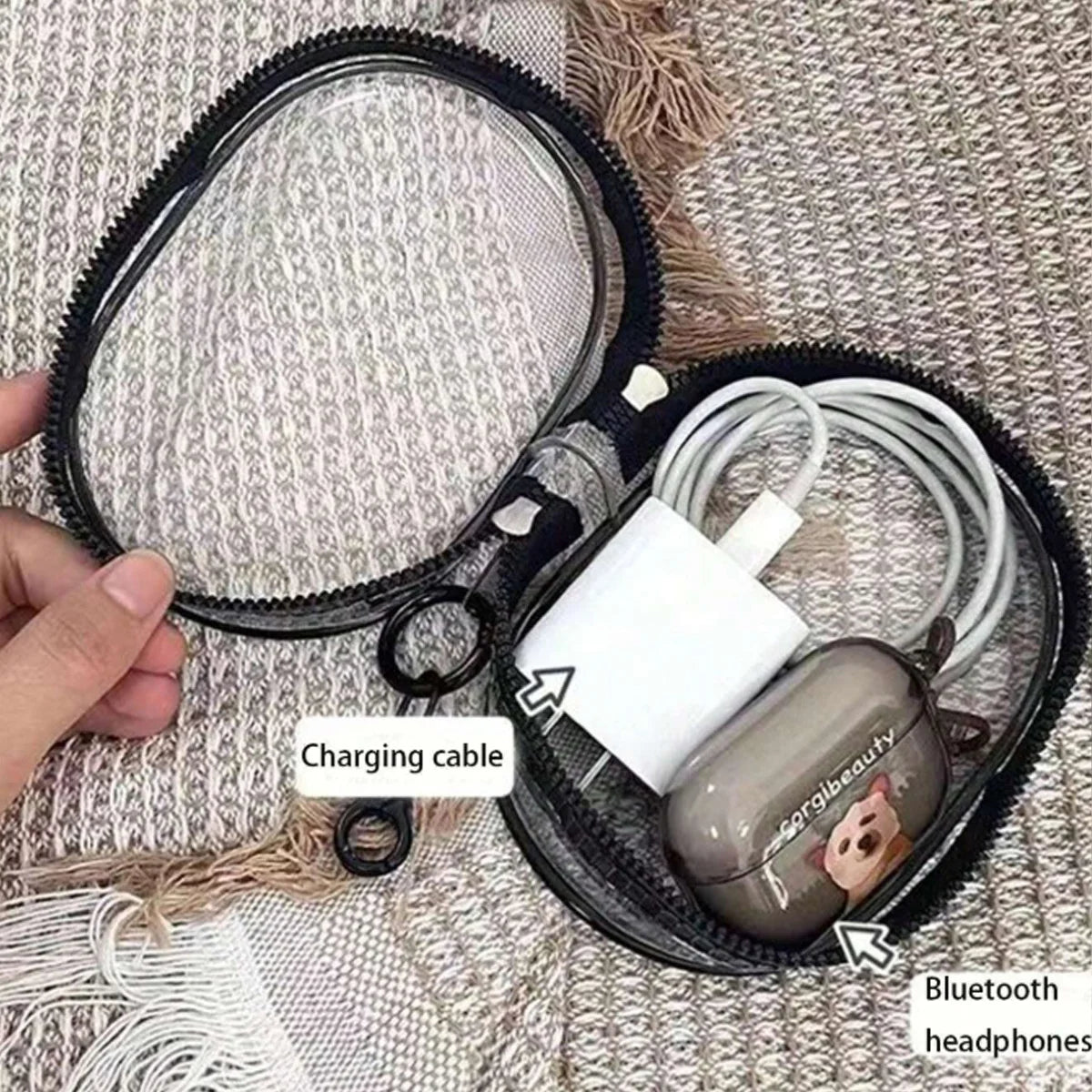 1pcs Mobile Phone Charger Storage Bag Charger Storage Box Small Item Storage Box Doll And Doll Dustproof Storag