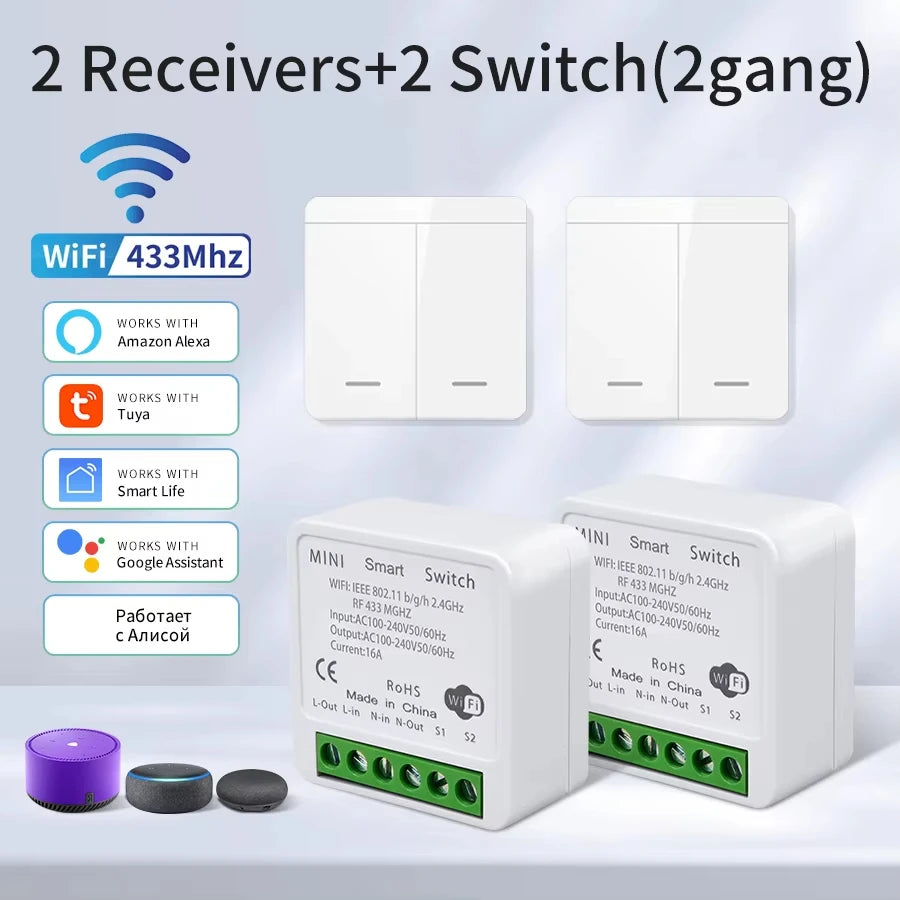 Tuya Smart WiFi Switch RF 433MHz Wireless Light Switch Smart Life APP Voice Control Work With Alexa Google Home Alice