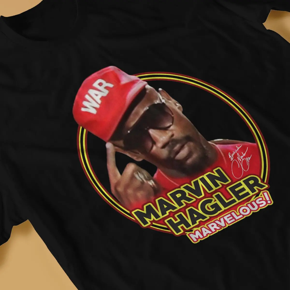 American Middleweight Boxer Creative TShirt for Men Marvin Hagler Marvelous War Round Neck Pure Cotton T Shirt Hip Hop Gift