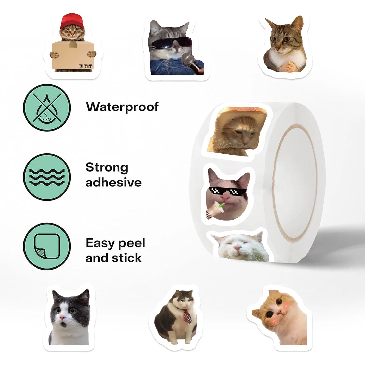 500pcs/roll Cartoon Meme Cat Stickers For School Reward Stickers Classroom Decoration Encouragement Sticker For Student Teacher