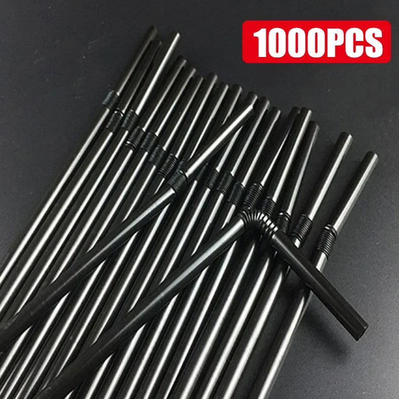 100-1000Pcs Drinking Straws Colorful & Black rietjes Flexible Wedding Party Supplies Drinking Straws Kitchen Wholesale