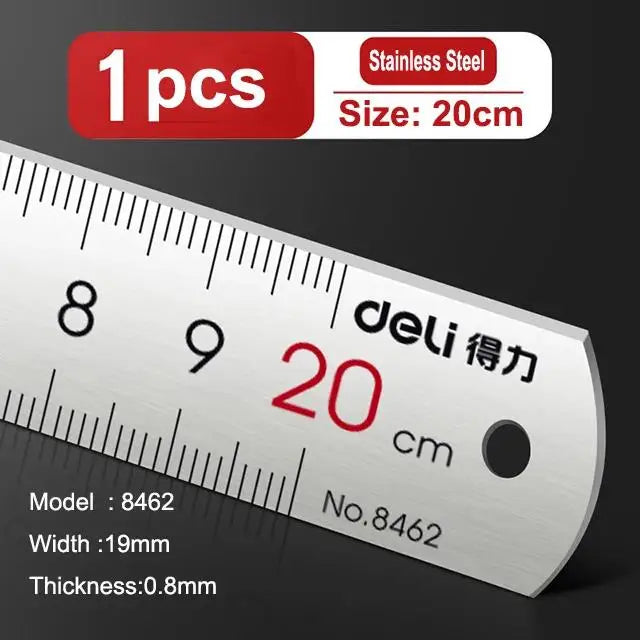 Deli Stainless Steel Ruler for Students And Woodworkers Straight Edge Measuring Tool for Drawing And Drafting 15/20/30/50cm