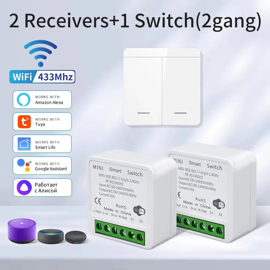 Tuya Smart WiFi Switch RF 433MHz Wireless Light Switch Smart Life APP Voice Control Work With Alexa Google Home Alice