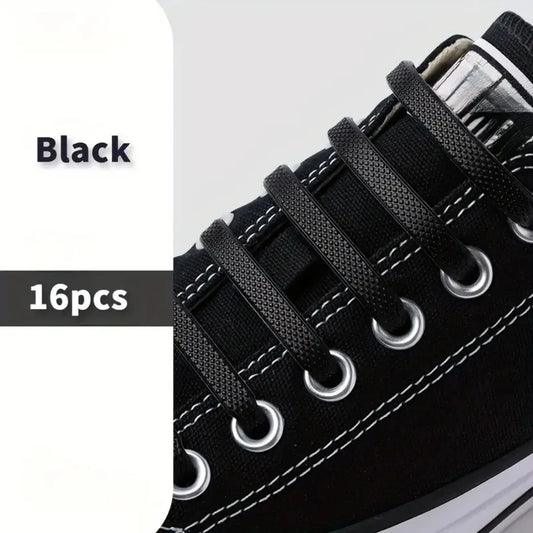 New 16Pcs Elastic Shoe Laces All Sneakers Silicone Stretch Shoelaces Unisex Fashion No Tie Shoelace Rubber Band Shoelaces