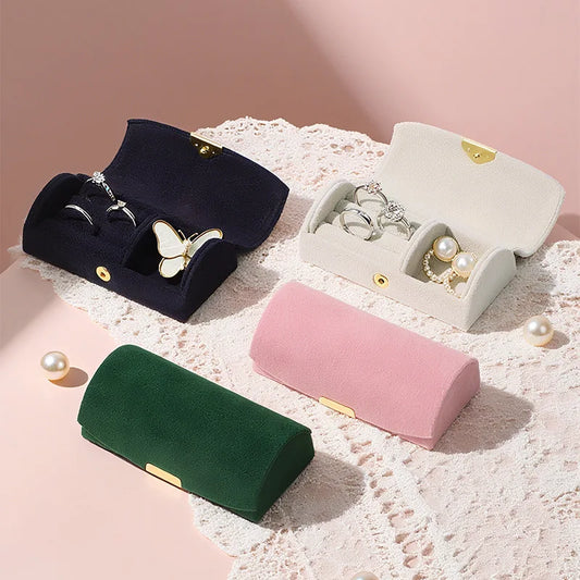 High-quality Velvet Portable Jewelry Storage Box Semi Circular Small Jewelry Packaging Box Ring Bracelet And Earring Storage box