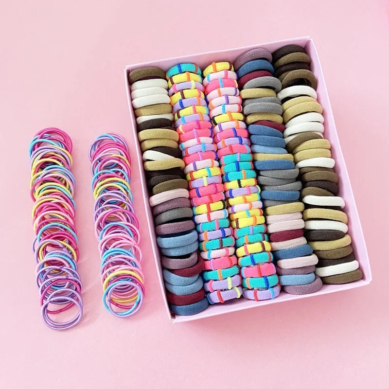 Clearance_250/300Pcs Girls Colorful Hair Bands Set Nylon Elastic Rubber Band Children Ponytail Holder Scrunchies Kids Hair Acces